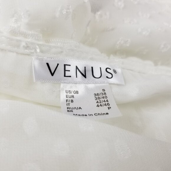 Venus White Chenille Dot Tiered Mini Dress with Long Sheer Sleeves Size Small - Picture 9 of 11